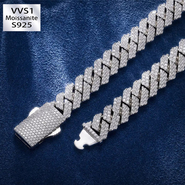 12MM VVS1 Diamant Moissanite Prong Cuban Link Chain