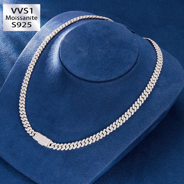 8MM VVS1  Moissanite Prong Cuban Link Chain