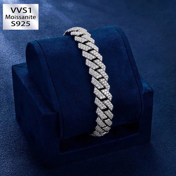 12MM VVS1 Diamant Moissanite Prong Cuban Link Bracelet